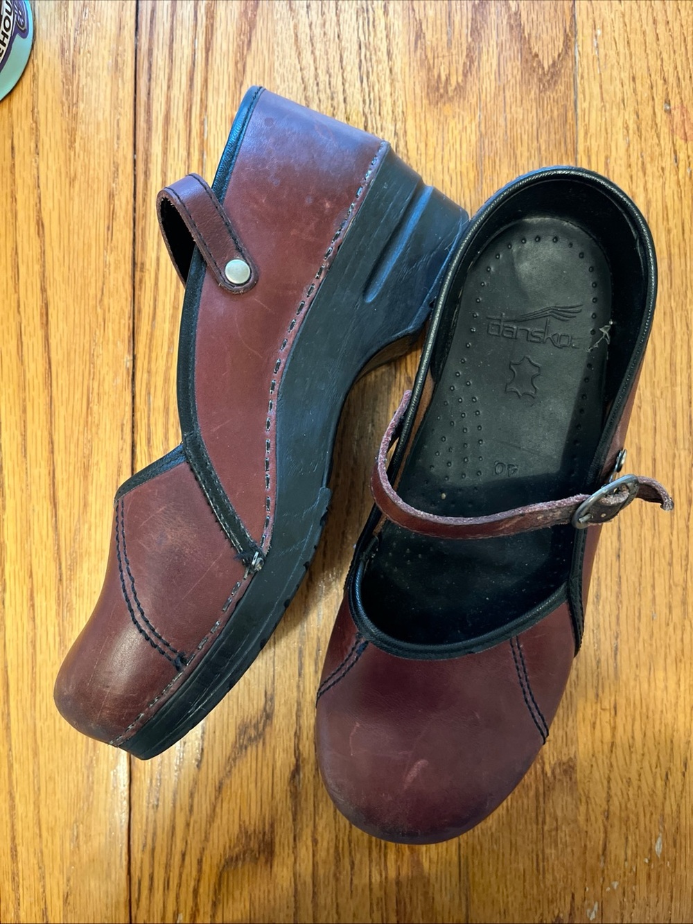 Dansko Burgundy Mary Jane Leather Clogs with Strap Sz 40 EU